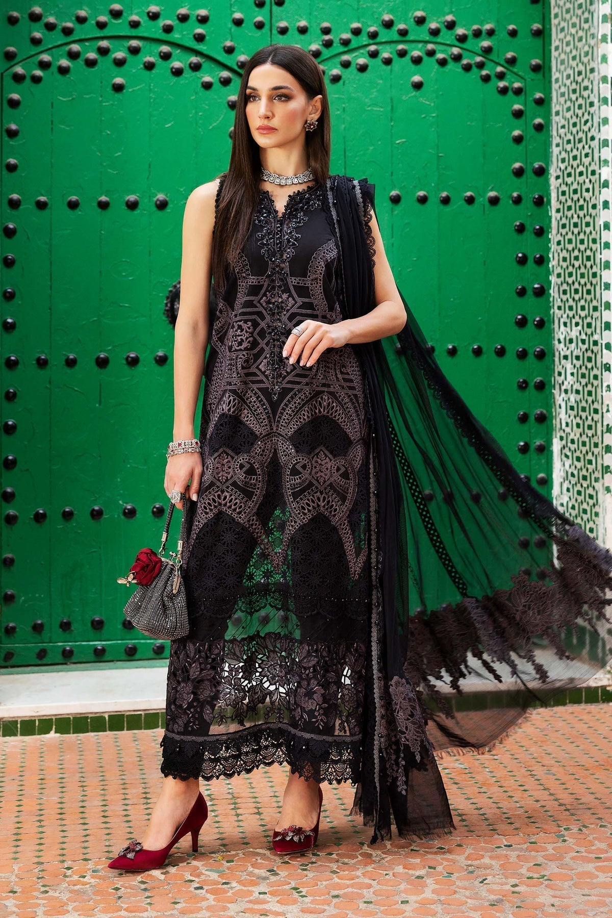 3 Piece Unstitched Embroidered Lawn Suit - D-2512-B
