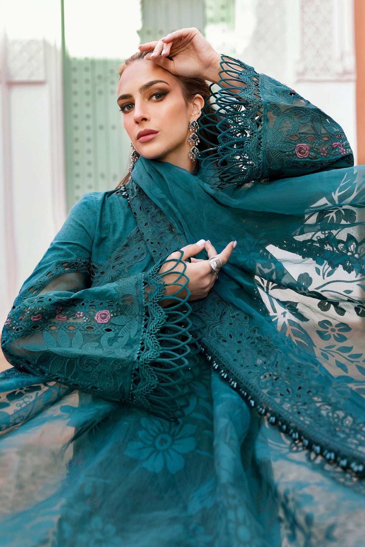 3 Piece Unstitched Embroidered Dobby Lawn Suit - D-2513-B