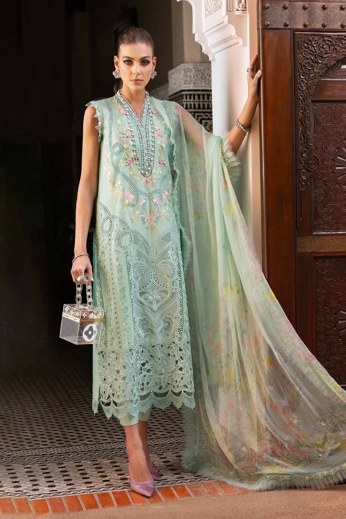 3 Piece Unstitched Embroidered Lawn Suit - D-2514-A