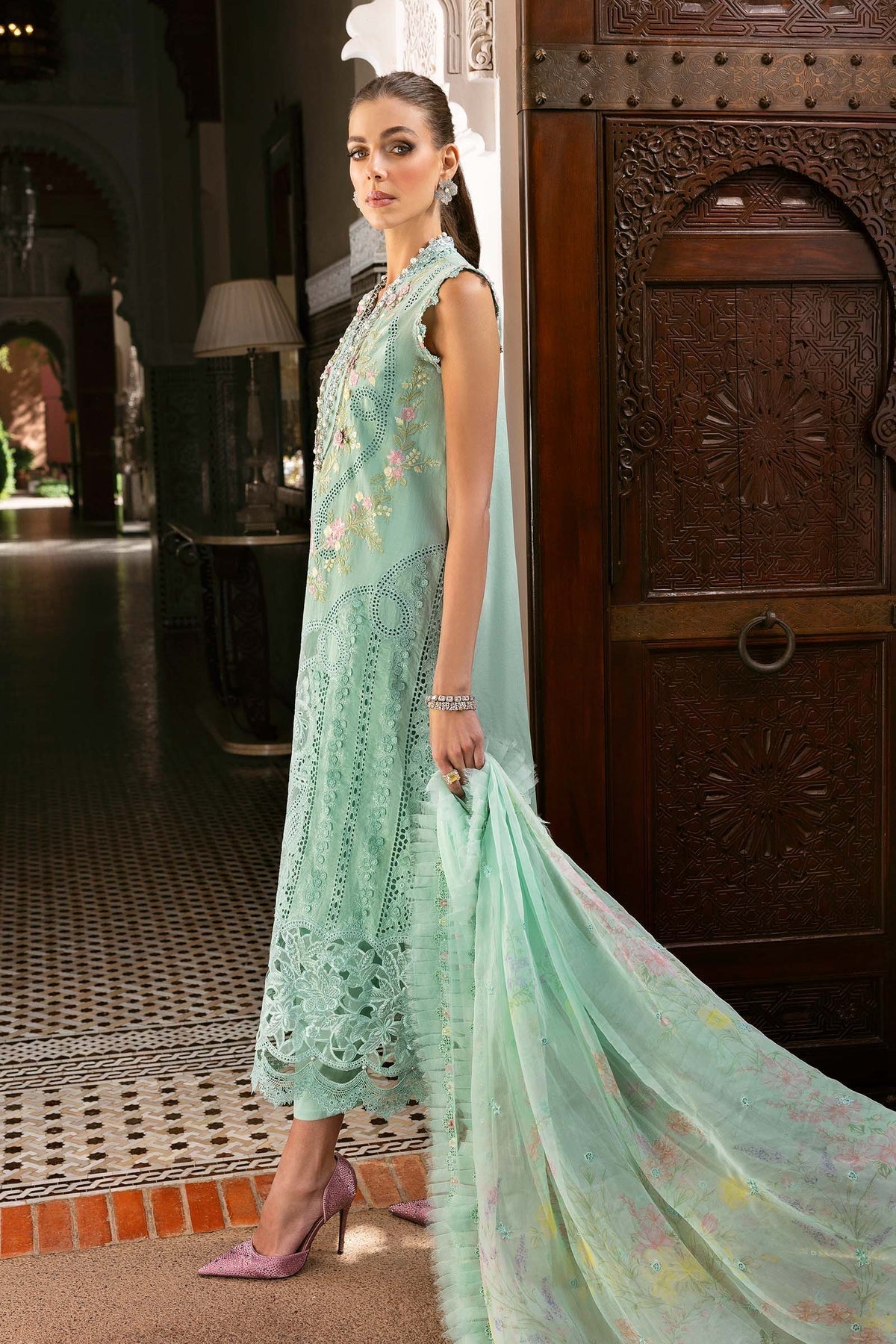3 Piece Unstitched Embroidered Lawn Suit - D-2514-A