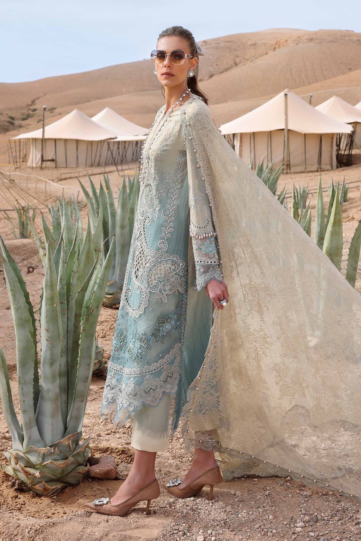 3 Piece Unstitched Embroidered Dobby Lawn Suit - D-2515-B