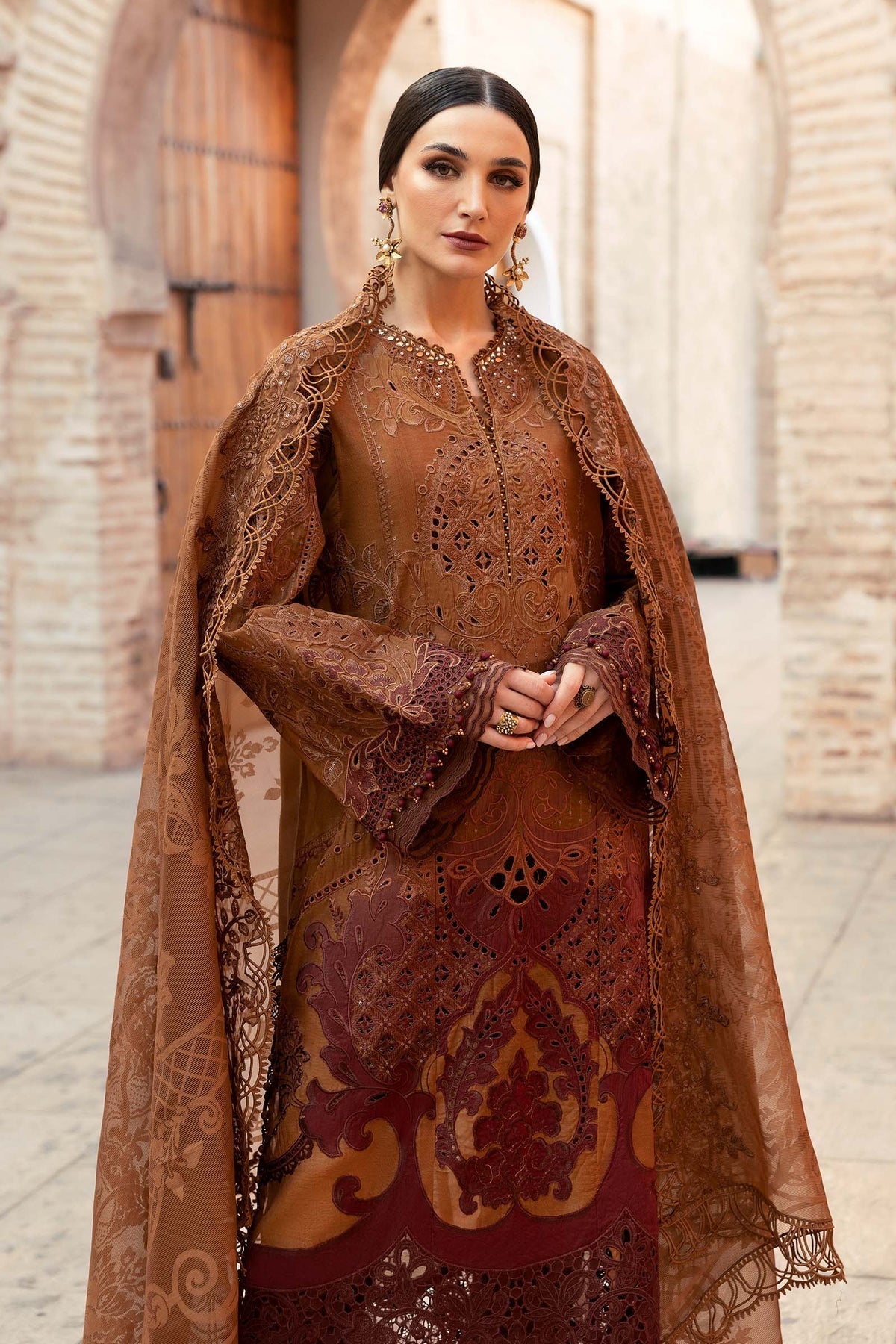 3 Piece Unstitched Embroidered Paper Cotton Suit - D-2501-B