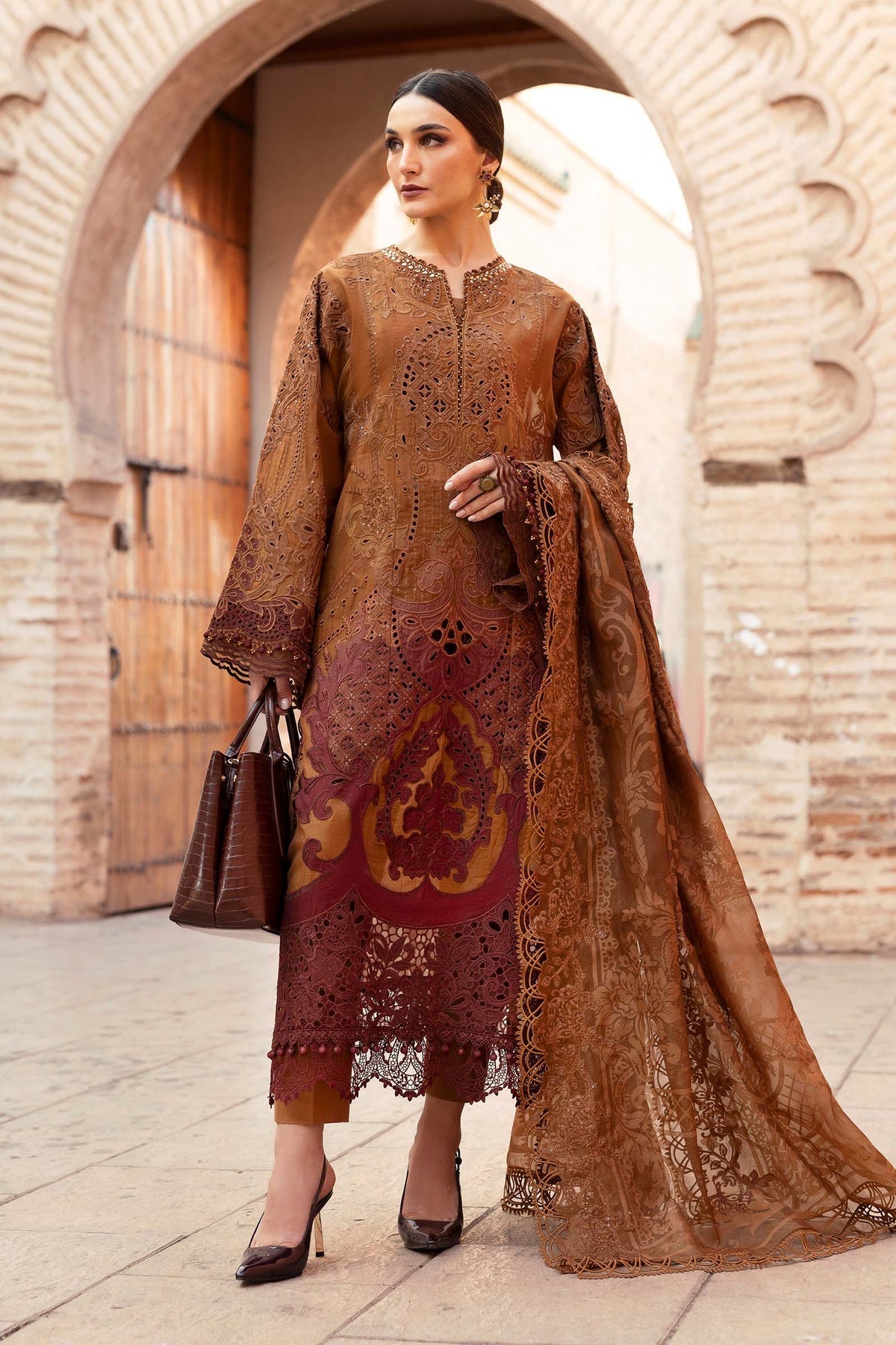 3 Piece Unstitched Embroidered Paper Cotton Suit - D-2501-B