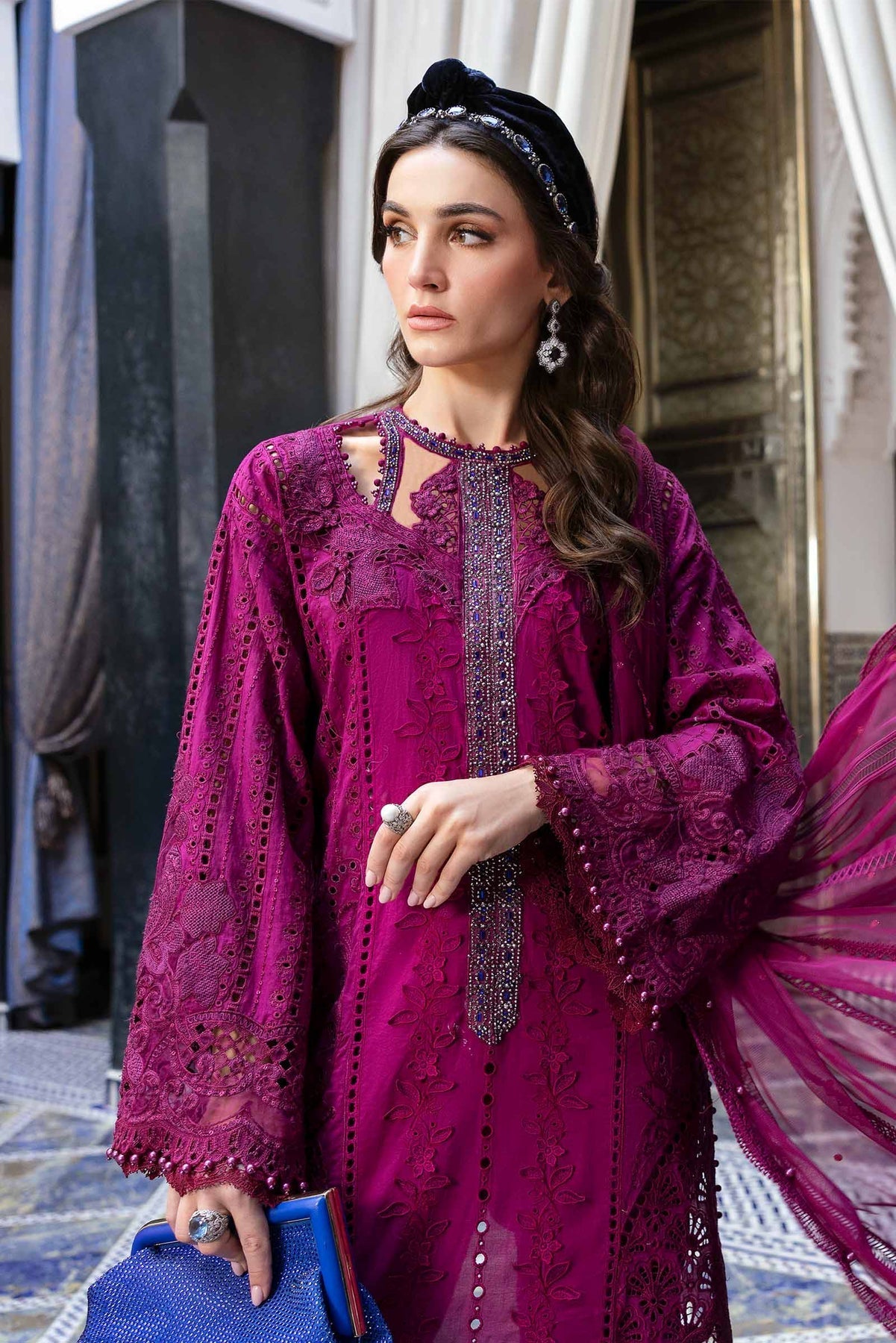 3 Piece Unstitched Embroidered Lawn Suit - D-2502-B