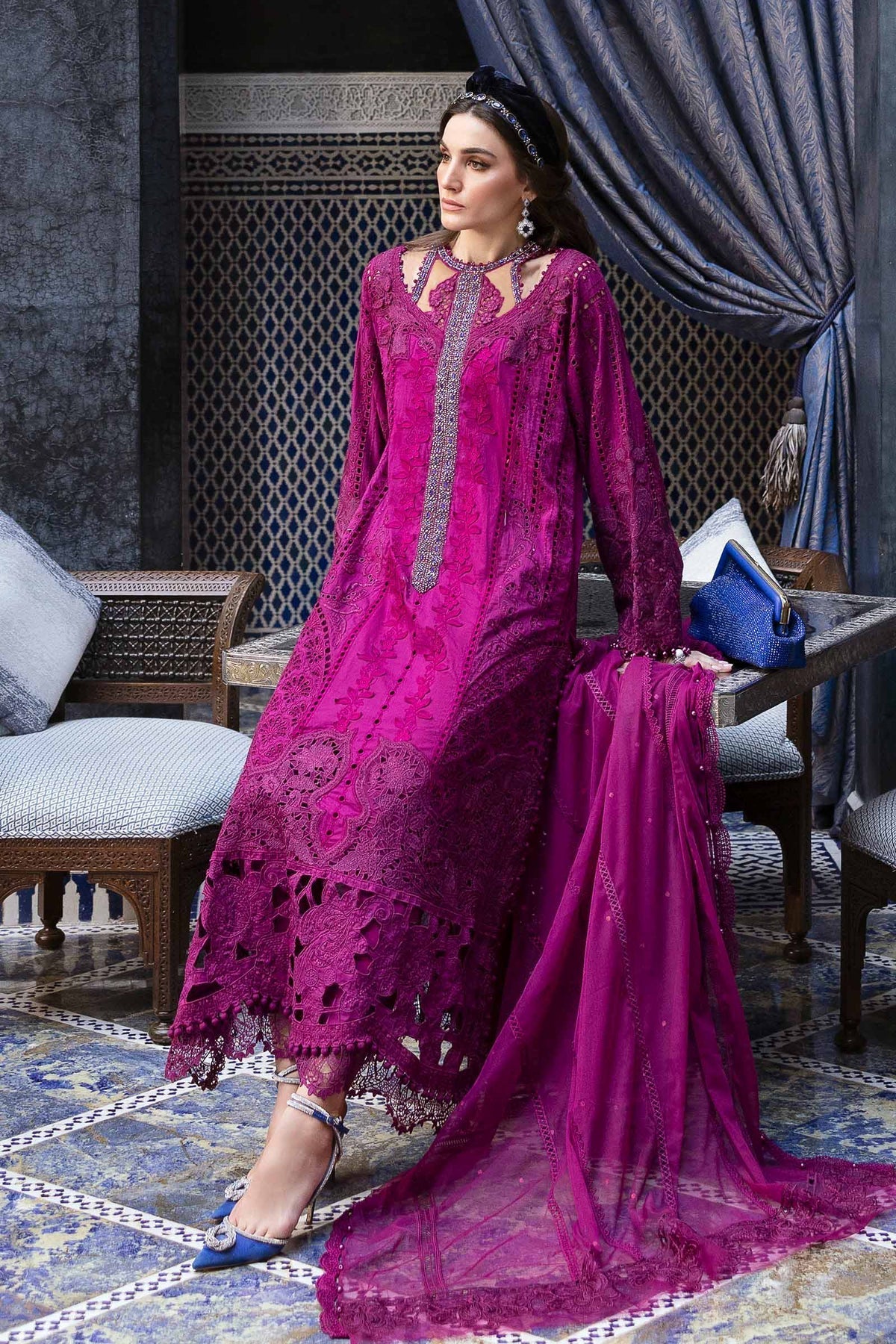 3 Piece Unstitched Embroidered Lawn Suit - D-2502-B