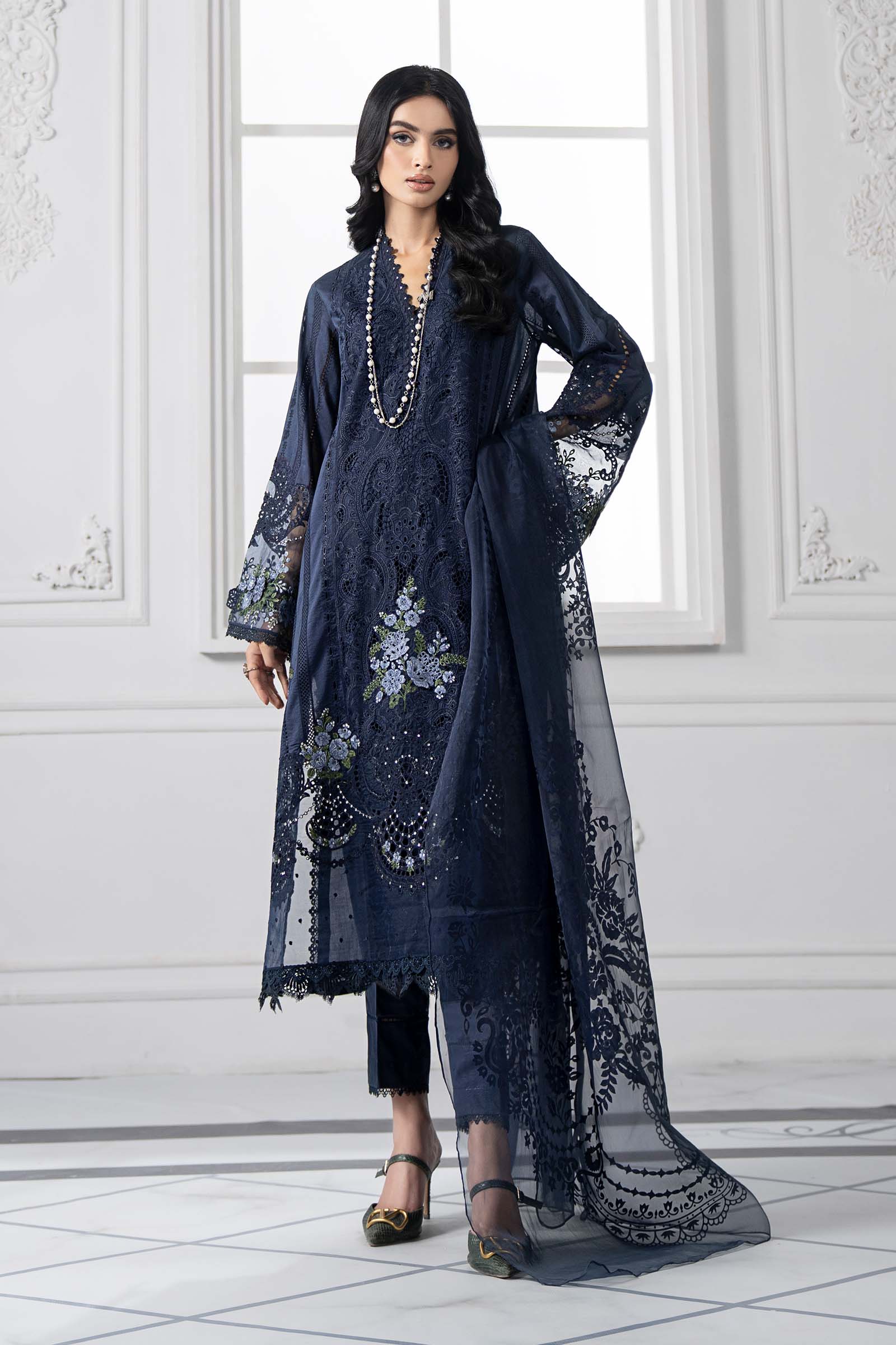 3 Piece Unstitched Embroidered Lawn Suit - D-2504-B