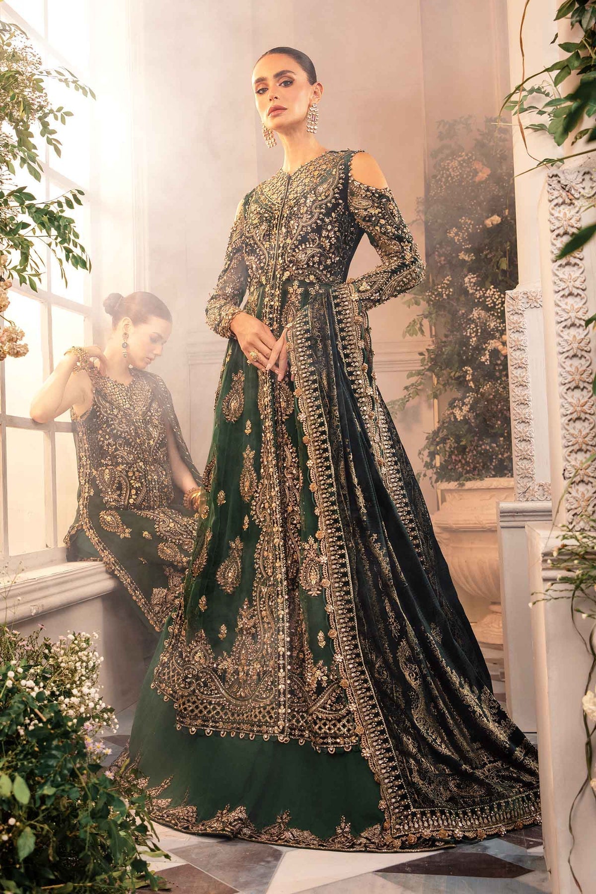 3 Piece Unstitched Embroidered Organza Suit - BD-2904 - Emerald Green