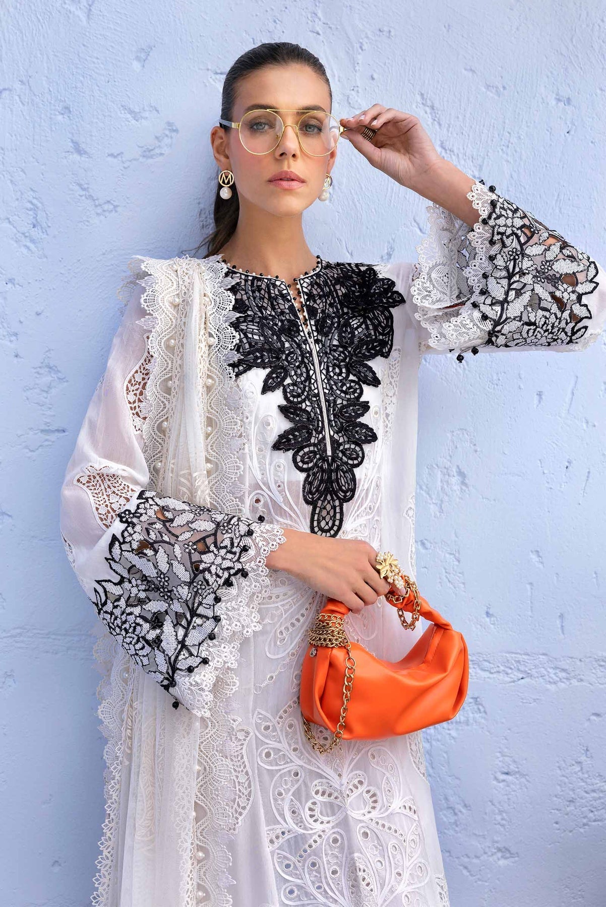 3 Piece Unstitched Embroidered Paper Cotton Suit - D-2505-A