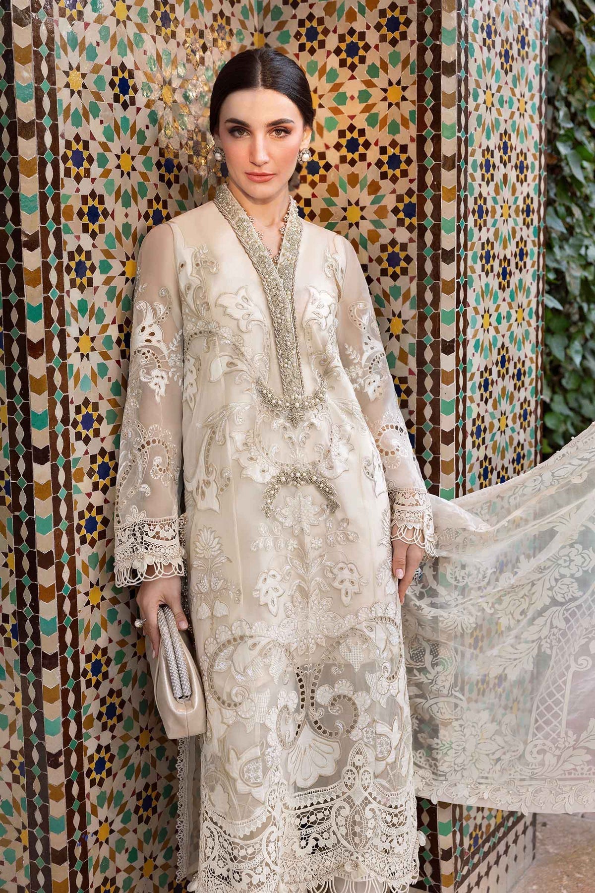 3 Piece Unstitched Embroidered Organza Suit - D-2506-A - Maria B