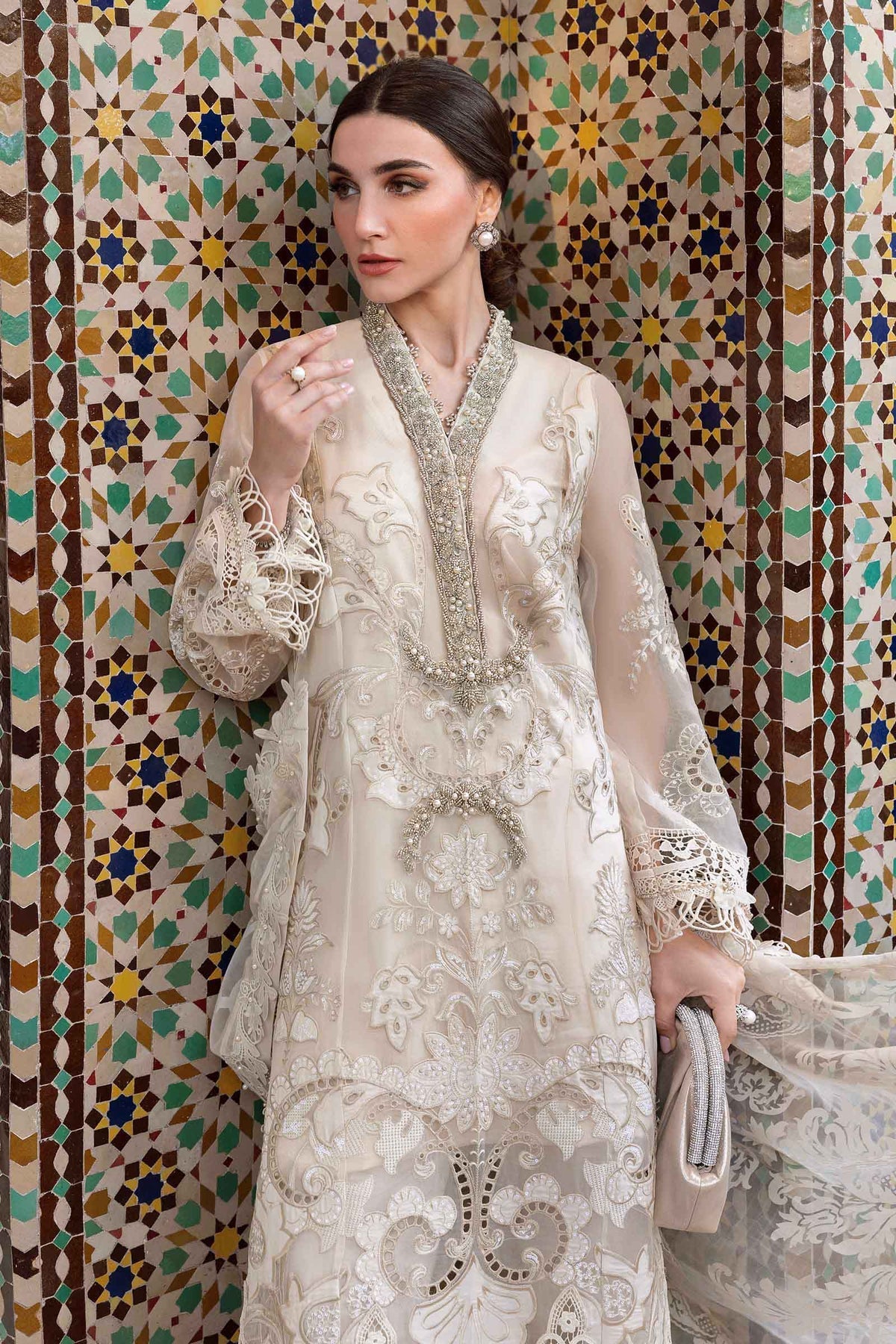 3 Piece Unstitched Embroidered Organza Suit - D-2506-A - Maria B