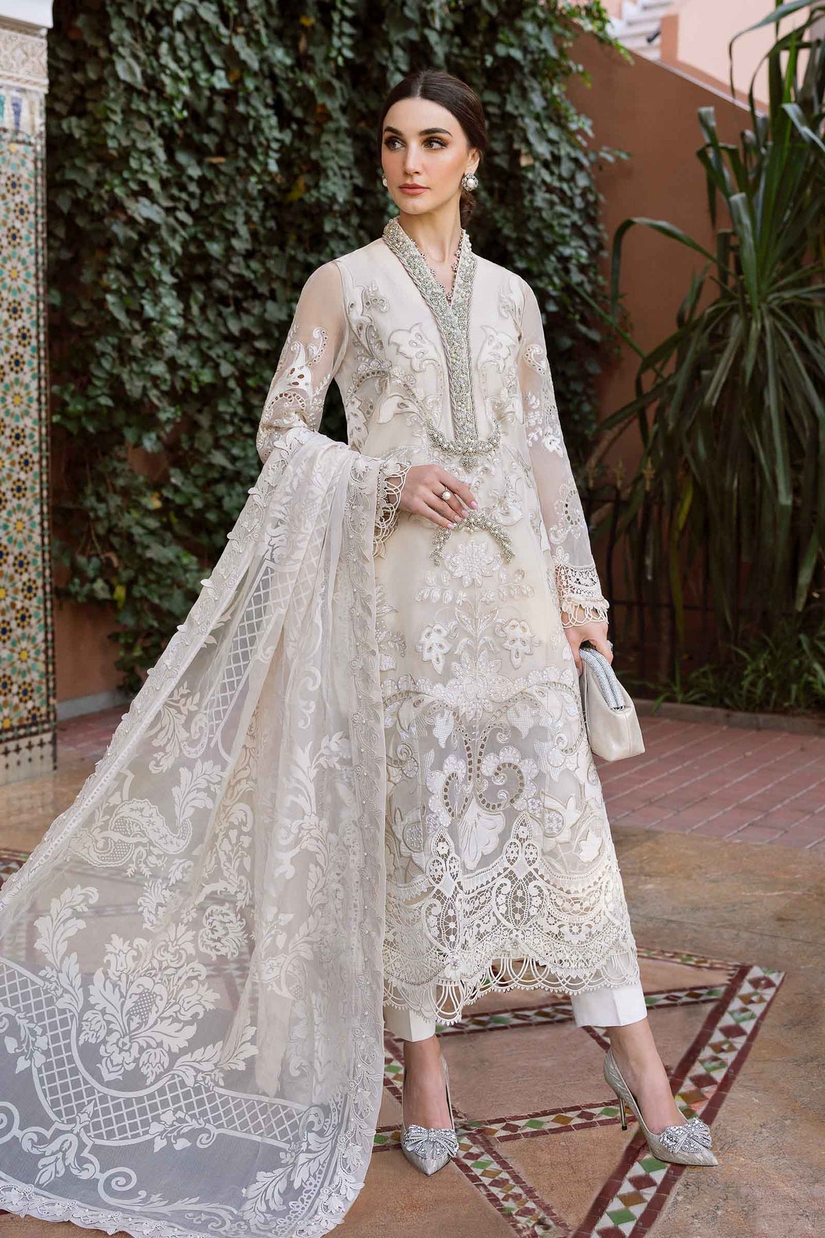 3 Piece Unstitched Embroidered Organza Suit - D-2506-A - Maria B