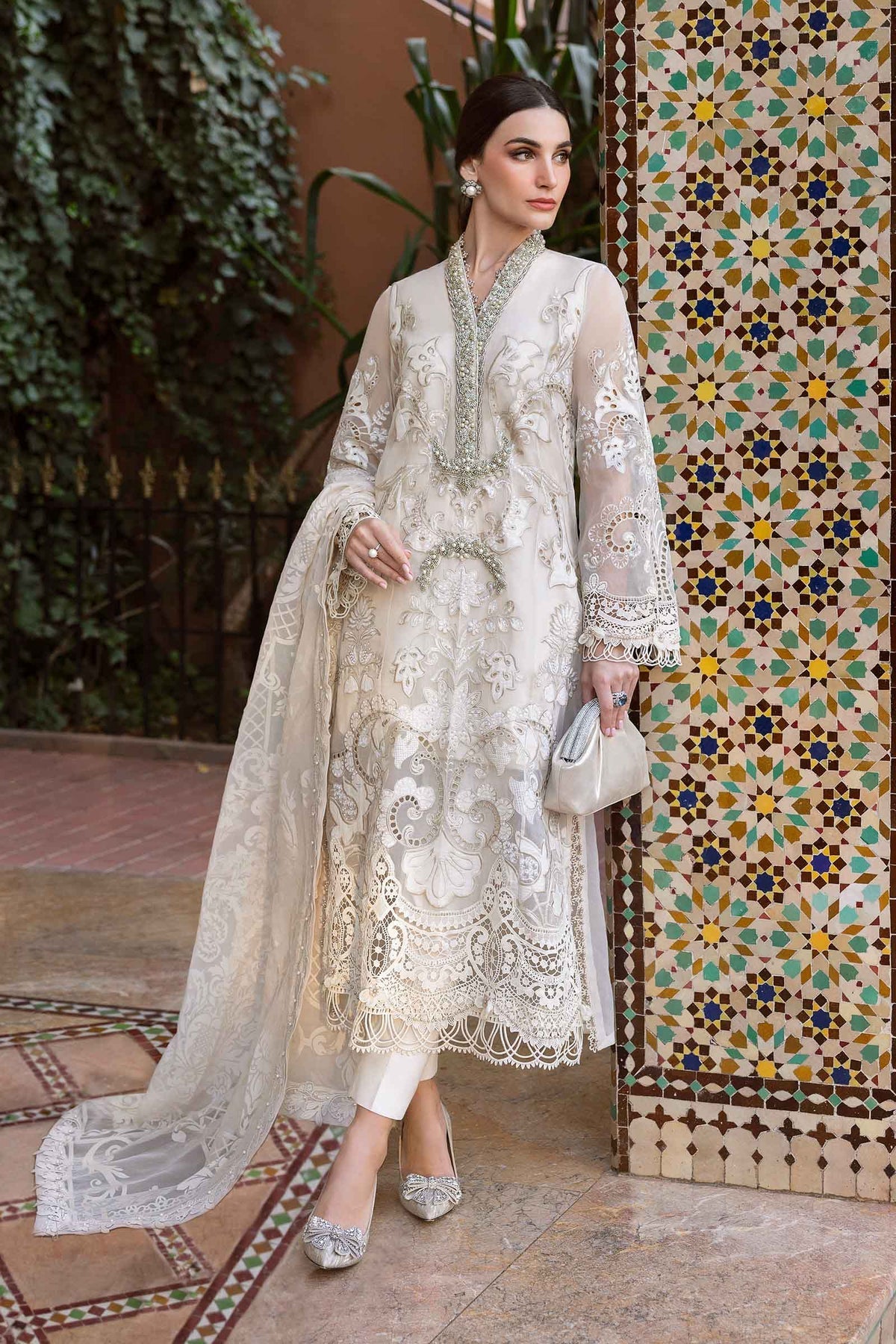3 Piece Unstitched Embroidered Organza Suit - D-2506-A - Maria B