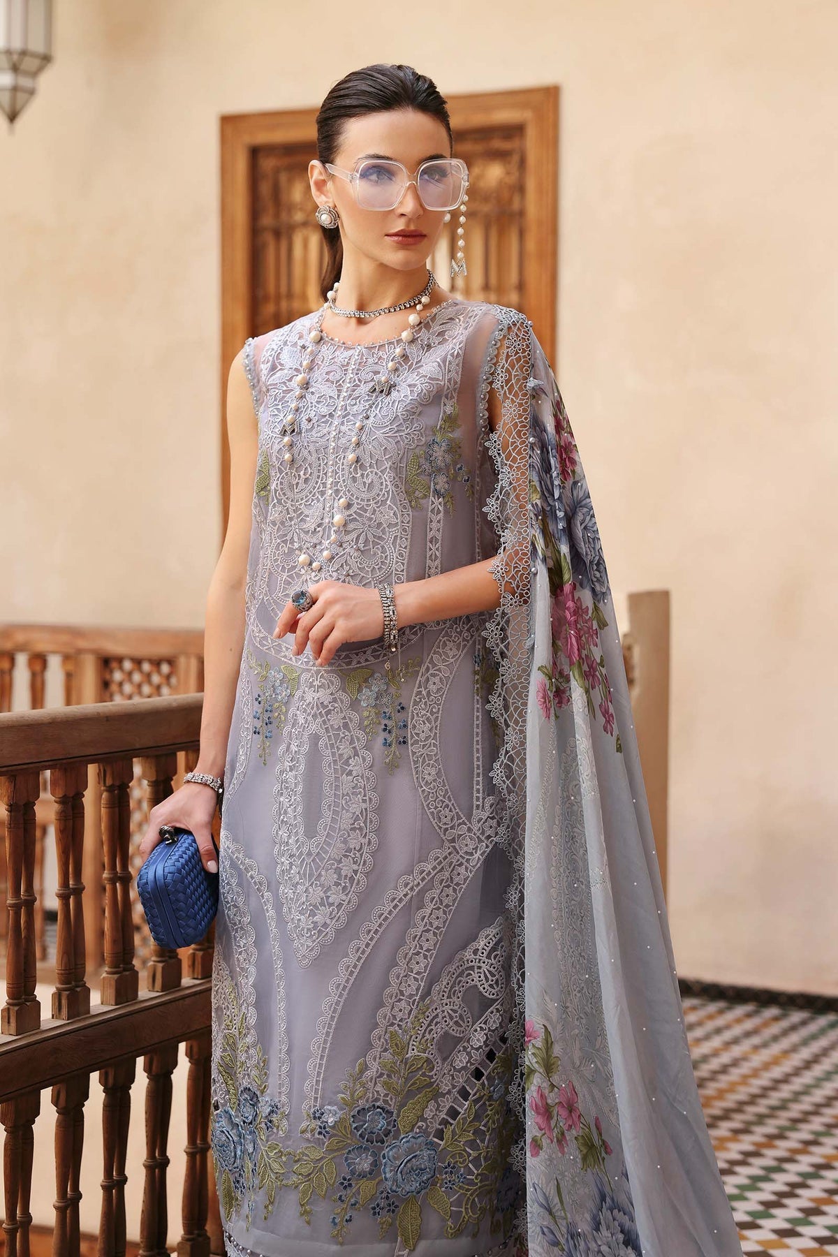 3 Piece Unstitched Embroidered Organza Suit - D-2509-B
