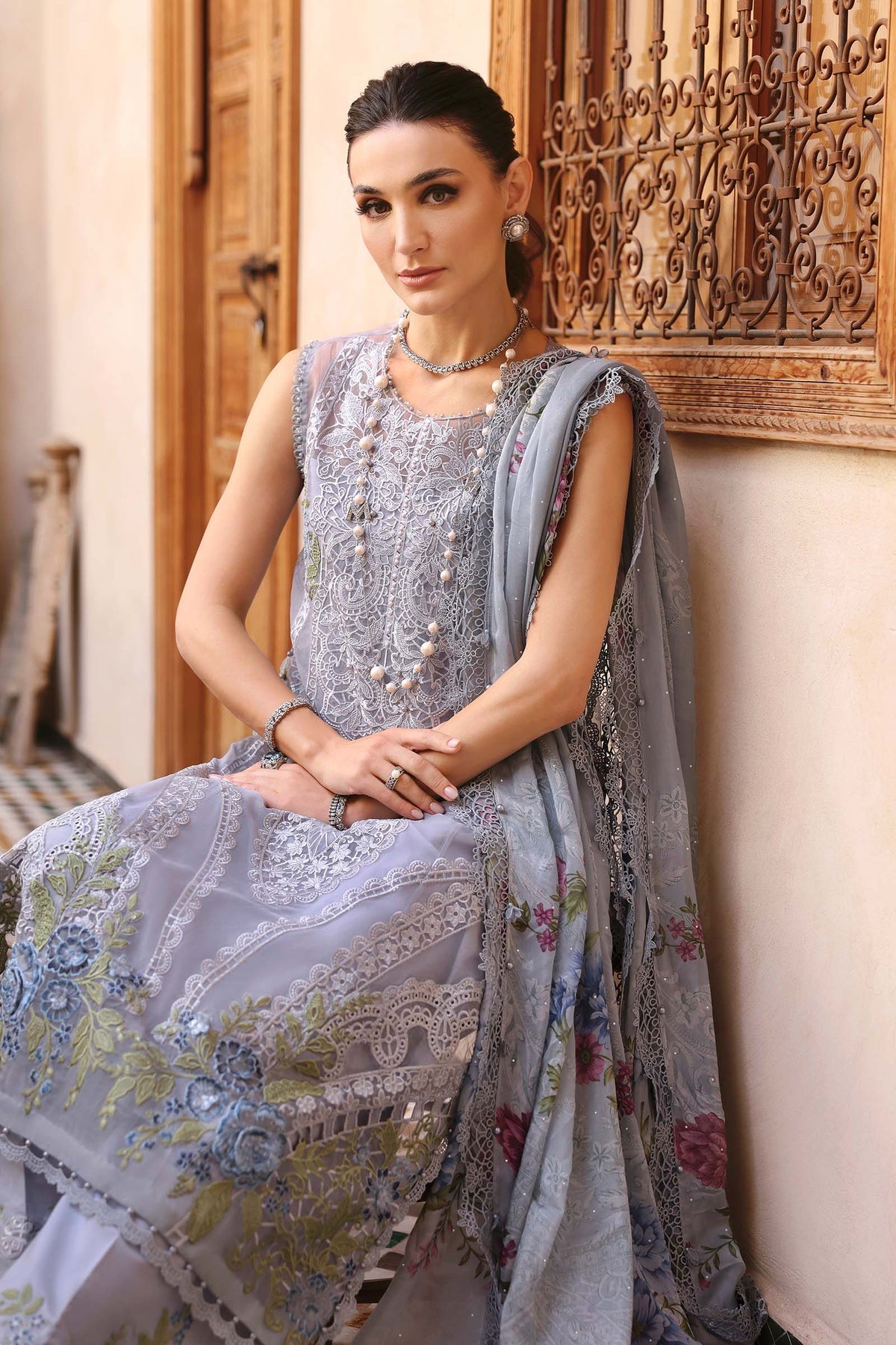 3 Piece Unstitched Embroidered Organza Suit - D-2509-B