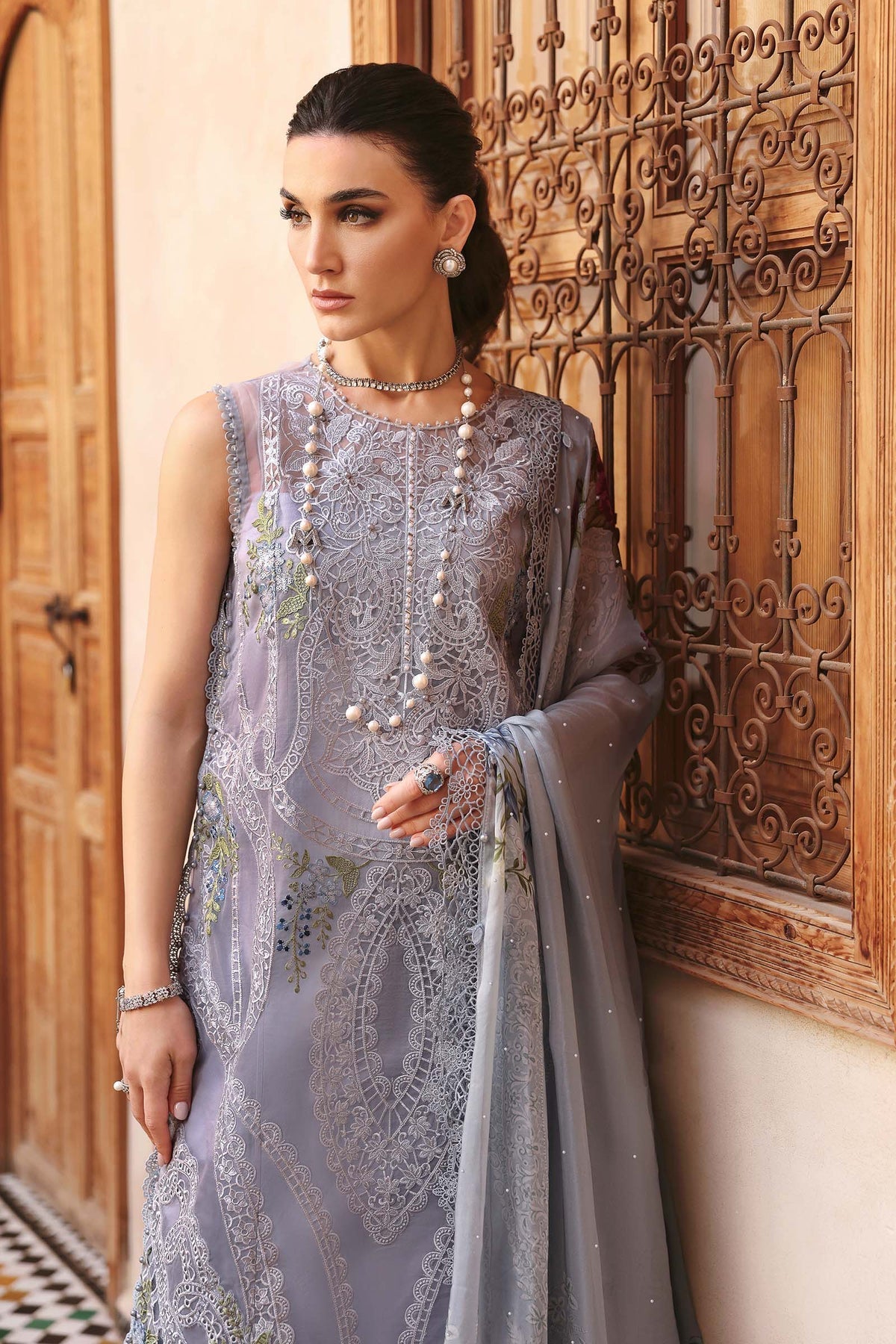 3 Piece Unstitched Embroidered Organza Suit - D-2509-B